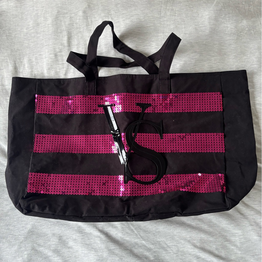 Victoria's Secret Black and Pink Sequin Tote